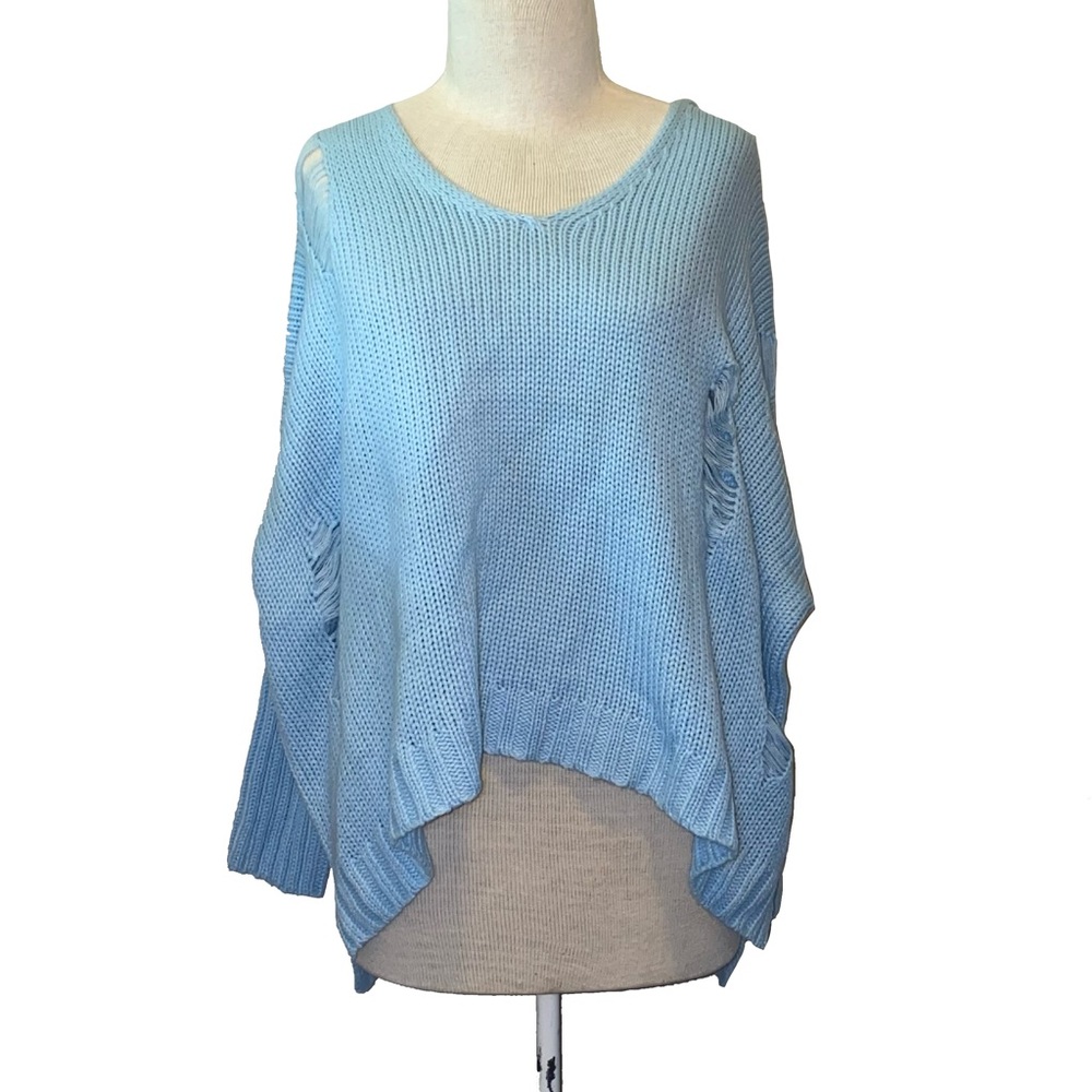 Blue Knit Hoodie Sweater